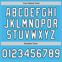 Charger l'image dans la galerie, Custom Sky Blue White-Black 3 Colors Arm Shapes Authentic Baseball Jersey