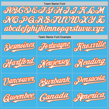 Charger l'image dans la galerie, Custom Sky Blue White-Orange 3 Colors Arm Shapes Authentic Baseball Jersey