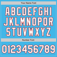 Charger l'image dans la galerie, Custom Sky Blue White-Red 3 Colors Arm Shapes Authentic Baseball Jersey