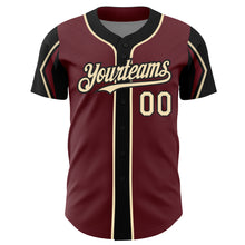 Загрузить изображение в средство просмотра галереи, Custom Burgundy City Cream-Black 3 Colors Arm Shapes Authentic Baseball Jersey
