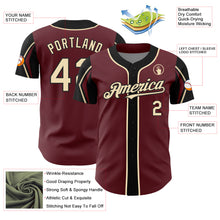 Загрузить изображение в средство просмотра галереи, Custom Burgundy City Cream-Black 3 Colors Arm Shapes Authentic Baseball Jersey