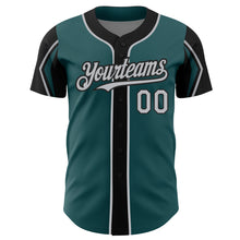 Загрузить изображение в средство просмотра галереи, Custom Midnight Green Gray-Black 3 Colors Arm Shapes Authentic Baseball Jersey