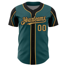 Загрузить изображение в средство просмотра галереи, Custom Midnight Green Old Gold-Black 3 Colors Arm Shapes Authentic Baseball Jersey