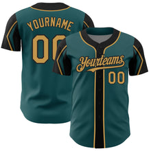 Загрузить изображение в средство просмотра галереи, Custom Midnight Green Old Gold-Black 3 Colors Arm Shapes Authentic Baseball Jersey