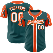 Загрузить изображение в средство просмотра галереи, Custom Midnight Green White-Orange 3 Colors Arm Shapes Authentic Baseball Jersey