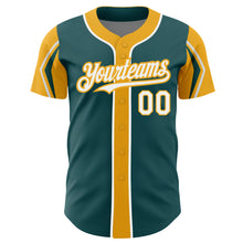 Загрузить изображение в средство просмотра галереи, Custom Midnight Green White-Gold 3 Colors Arm Shapes Authentic Baseball Jersey