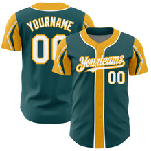 Загрузить изображение в средство просмотра галереи, Custom Midnight Green White-Gold 3 Colors Arm Shapes Authentic Baseball Jersey