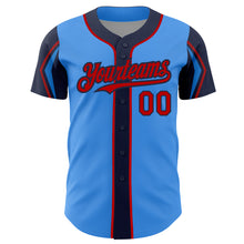 Charger l'image dans la galerie, Custom Electric Blue Red-Navy 3 Colors Arm Shapes Authentic Baseball Jersey