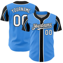 Charger l'image dans la galerie, Custom Electric Blue White-Black 3 Colors Arm Shapes Authentic Baseball Jersey