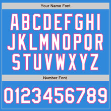 Load image into Gallery viewer, Custom Electric Blue White-Pink 3 Colors Arm Shapes Authentic Baseball Jersey