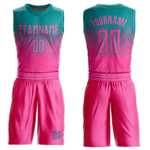 Load image into Gallery viewer, Custom Teal Pink Round Neck Sublimation Basketball Suit Jersey