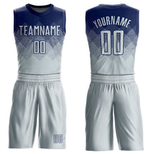 Load image into Gallery viewer, Custom Navy Silver Round Neck Sublimation Basketball Suit Jersey
