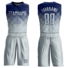 Charger l'image dans la galerie, Custom Navy Silver Round Neck Sublimation Basketball Suit Jersey