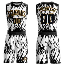 Load image into Gallery viewer, Custom White Black-Old Gold Round Neck Sublimation Basketball Suit Jersey
