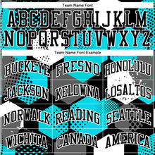 Load image into Gallery viewer, Custom Black Aqua-White Round Neck Sublimation Basketball Suit Jersey