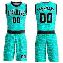 Загрузить изображение в средство просмотра галереи, Custom Aqua Black-White Round Neck Sublimation Basketball Suit Jersey