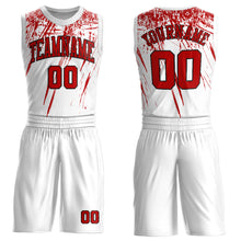 Load image into Gallery viewer, Custom White Red=Black Round Neck Sublimation Basketball Suit Jersey