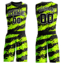 Load image into Gallery viewer, Custom Neon Green Black-White Round Neck Sublimation Basketball Suit Jersey