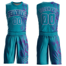 Загрузить изображение в средство просмотра галереи, Custom Teal Purple-White Round Neck Sublimation Basketball Suit Jersey
