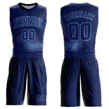 Load image into Gallery viewer, Custom Navy Light Blue Round Neck Sublimation Basketball Suit Jersey
