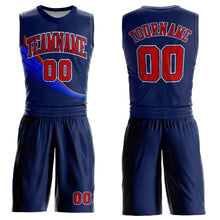 Load image into Gallery viewer, Custom Navy Red-White Round Neck Sublimation Basketball Suit Jersey