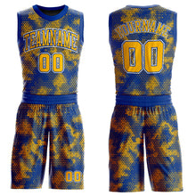Load image into Gallery viewer, Custom Royal Gold-White Round Neck Sublimation Basketball Suit Jersey