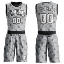 Laden Sie das Bild in den Galerie-Viewer, Custom Gray White-Black Round Neck Sublimation Basketball Suit Jersey
