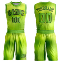 Load image into Gallery viewer, Custom Neon Green Black Round Neck Sublimation Basketball Suit Jersey
