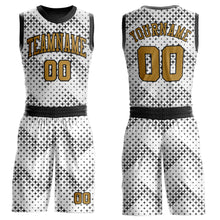 Load image into Gallery viewer, Custom White Old Gold-Black Round Neck Sublimation Basketball Suit Jersey