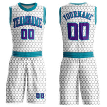 Load image into Gallery viewer, Custom White Purple-Teal Round Neck Sublimation Basketball Suit Jersey