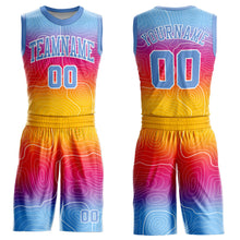 Load image into Gallery viewer, Custom Gold Light Blue-White Round Neck Sublimation Basketball Suit Jersey