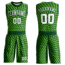 Загрузить изображение в средство просмотра галереи, Custom Green White-Neon Green Triangle Shapes Round Neck Sublimation Basketball Suit Jersey