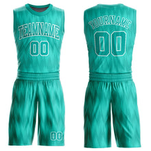 Laden Sie das Bild in den Galerie-Viewer, Custom Aqua White Round Neck Sublimation Basketball Suit Jersey