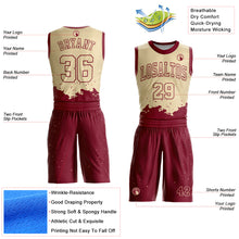 Load image into Gallery viewer, Custom Cream Maroon Color Splash Round Neck Sublimation Basketball Suit Jersey