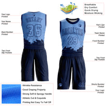 Load image into Gallery viewer, Custom Light Blue Navy Color Splash Round Neck Sublimation Basketball Suit Jersey