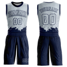 Laden Sie das Bild in den Galerie-Viewer, Custom Silver Navy Color Splash Round Neck Sublimation Basketball Suit Jersey