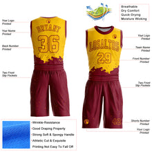Charger l'image dans la galerie, Custom Yellow Maroon Color Splash Round Neck Sublimation Basketball Suit Jersey