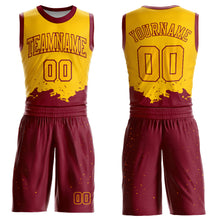 Charger l'image dans la galerie, Custom Yellow Maroon Color Splash Round Neck Sublimation Basketball Suit Jersey