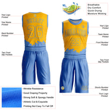 Laden Sie das Bild in den Galerie-Viewer, Custom Yellow Light Blue Color Splash Round Neck Sublimation Basketball Suit Jersey