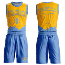 Laden Sie das Bild in den Galerie-Viewer, Custom Yellow Light Blue Color Splash Round Neck Sublimation Basketball Suit Jersey