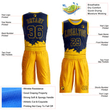 Load image into Gallery viewer, Custom Navy Yellow Color Splash Round Neck Sublimation Basketball Suit Jersey