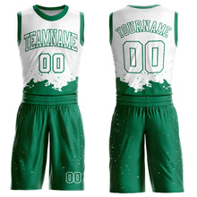 Load image into Gallery viewer, Custom White Kelly Green Color Splash Round Neck Sublimation Basketball Suit Jersey