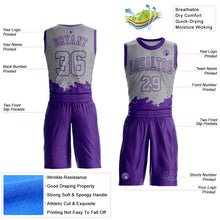 Load image into Gallery viewer, Custom Gray Purple Color Splash Round Neck Sublimation Basketball Suit Jersey