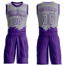 Load image into Gallery viewer, Custom Gray Purple Color Splash Round Neck Sublimation Basketball Suit Jersey