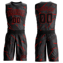 Laden Sie das Bild in den Galerie-Viewer, Custom Black Red Bright Lines Round Neck Sublimation Basketball Suit Jersey