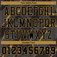 Load image into Gallery viewer, Custom Black Old Gold Bright Lines Round Neck Sublimation Basketball Suit Jersey