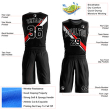 Laden Sie das Bild in den Galerie-Viewer, Custom Black White-Red Diagonal Lines Round Neck Sublimation Basketball Suit Jersey