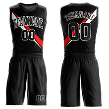 Laden Sie das Bild in den Galerie-Viewer, Custom Black White-Red Diagonal Lines Round Neck Sublimation Basketball Suit Jersey