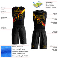 Laden Sie das Bild in den Galerie-Viewer, Custom Black Yellow-Red Diagonal Lines Round Neck Sublimation Basketball Suit Jersey