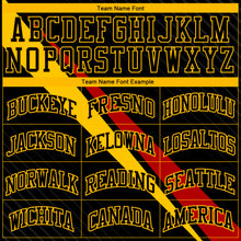 Laden Sie das Bild in den Galerie-Viewer, Custom Black Yellow-Red Diagonal Lines Round Neck Sublimation Basketball Suit Jersey